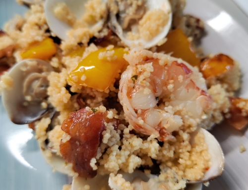 COUS COUS DI MARE CON PEPERONE E PANCETTA CROCCANTE